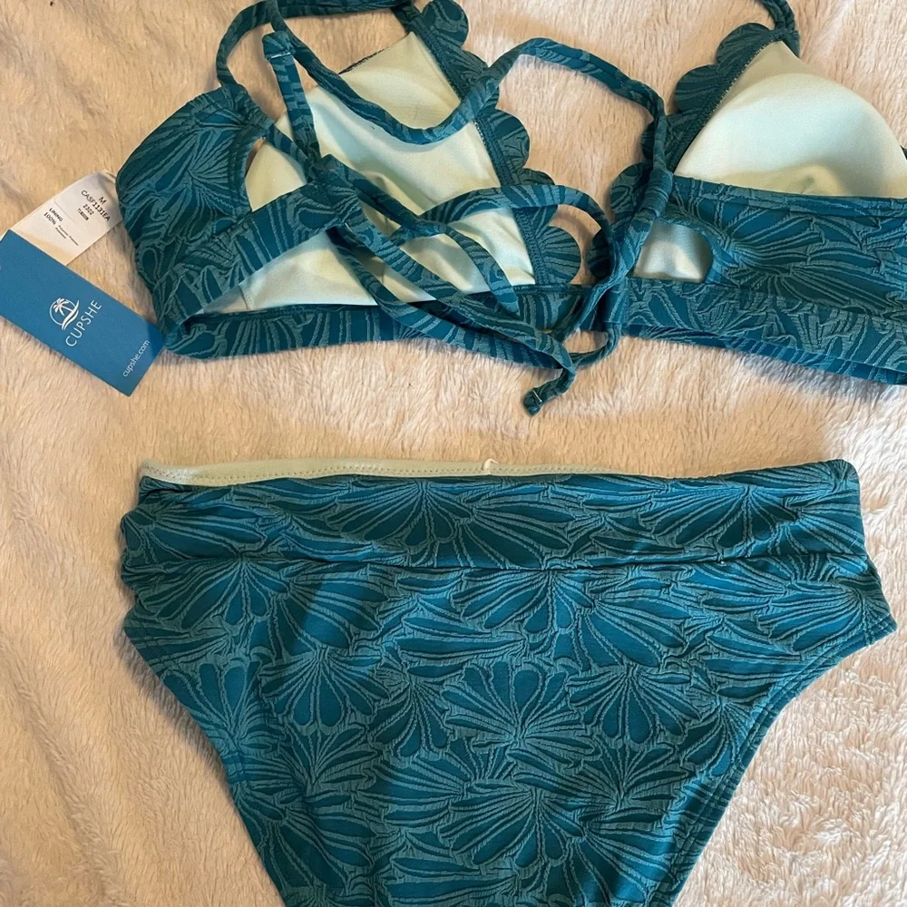Cupshe Teal Floral High Waist Bikini Set - Picture 6 of 7